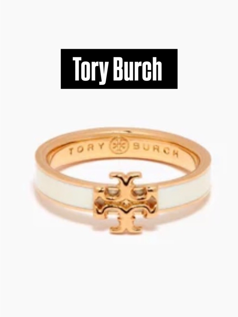 Tory Burch Kira T White Enamel thin Band Sz 8 NWT